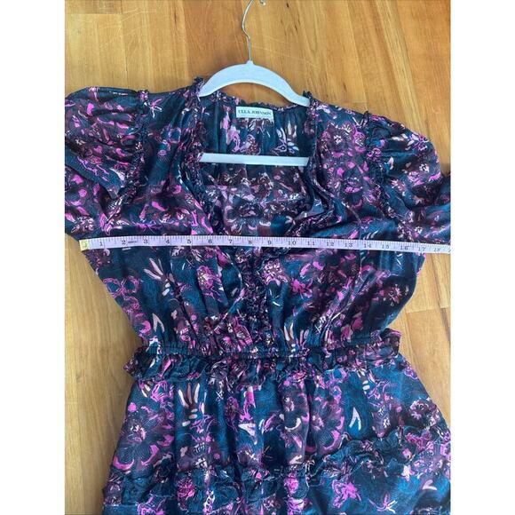 Ulla Johnson Prissa Floral Long Sleeve Ruffle Mini Dress in Midnight - Size 0 - Picture 13 of 14